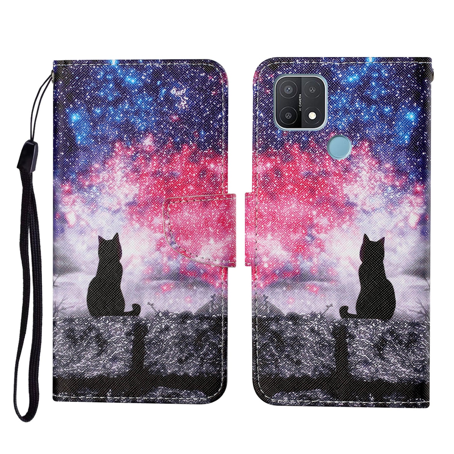 Full Protection Pattern Printing Cross Texture PU Leather Phone Cover Case with Stand for OPPO A15