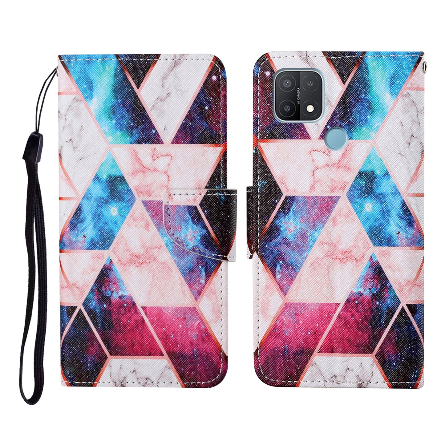 Full Protection Pattern Printing Cross Texture PU Leather Phone Cover Case with Stand for OPPO A15