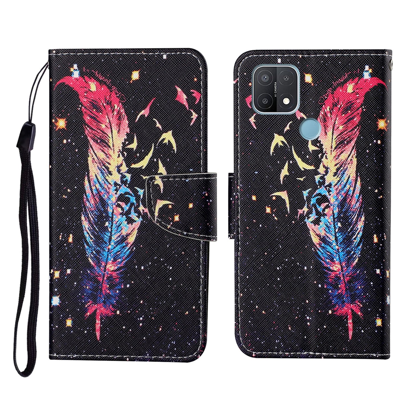 Full Protection Pattern Printing Cross Texture PU Leather Phone Cover Case with Stand for OPPO A15