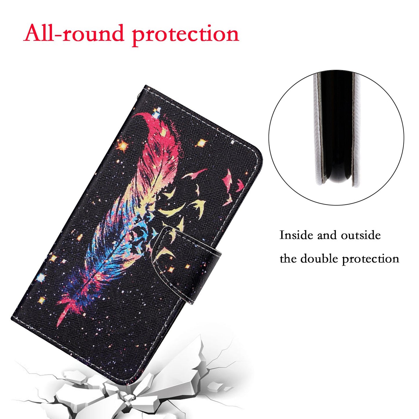 Full Protection Pattern Printing Cross Texture PU Leather Phone Cover Case with Stand for OPPO A15