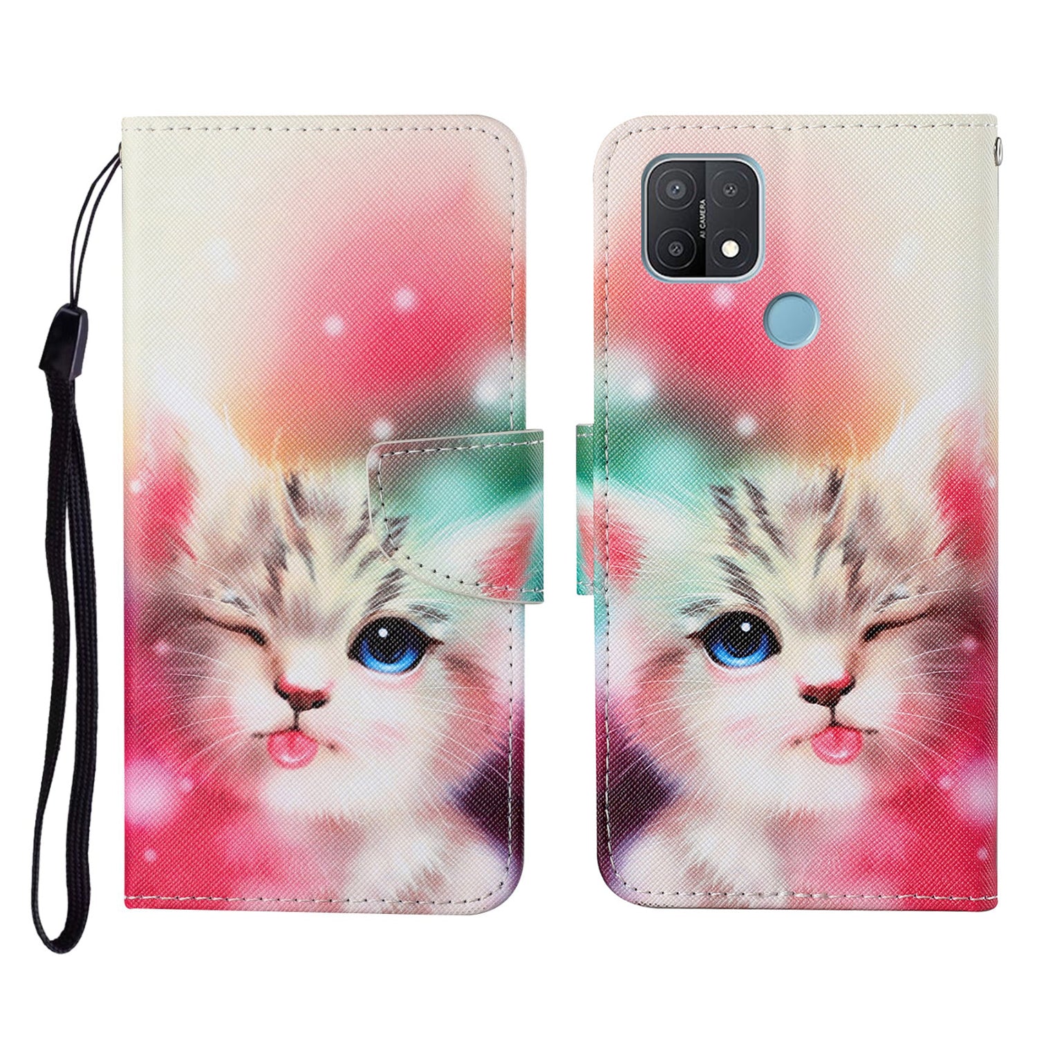 Full Protection Pattern Printing Cross Texture PU Leather Phone Cover Case with Stand for OPPO A15