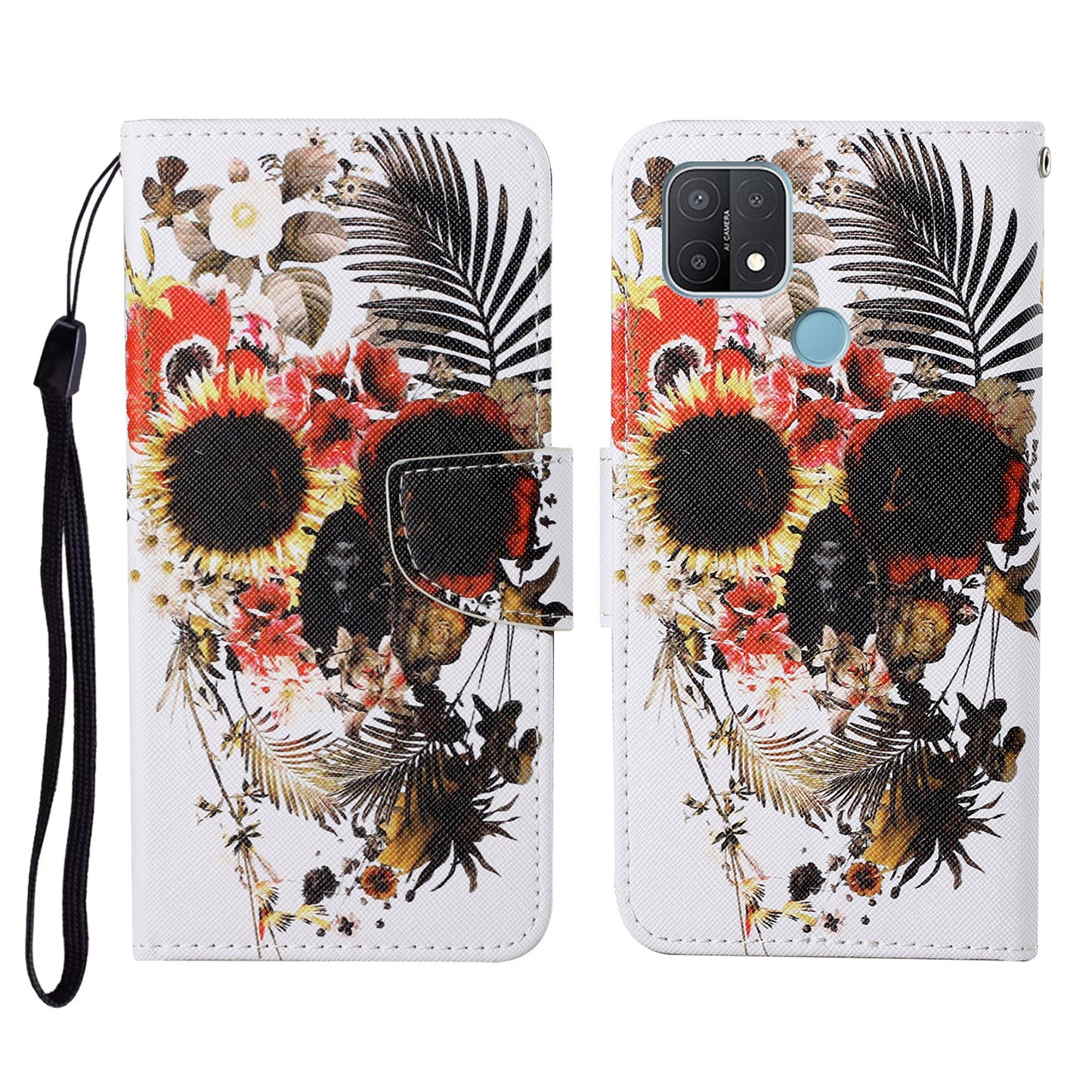 Full Protection Pattern Printing Cross Texture PU Leather Phone Cover Case with Stand for OPPO A15