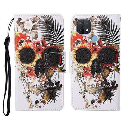 Full Protection Pattern Printing Cross Texture PU Leather Phone Cover Case with Stand for OPPO A15