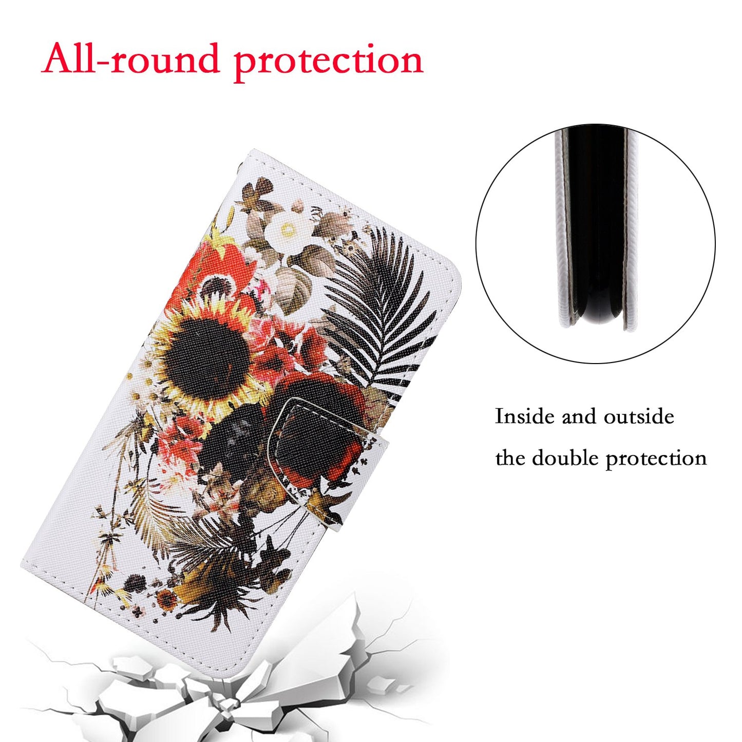 Full Protection Pattern Printing Cross Texture PU Leather Phone Cover Case with Stand for OPPO A15