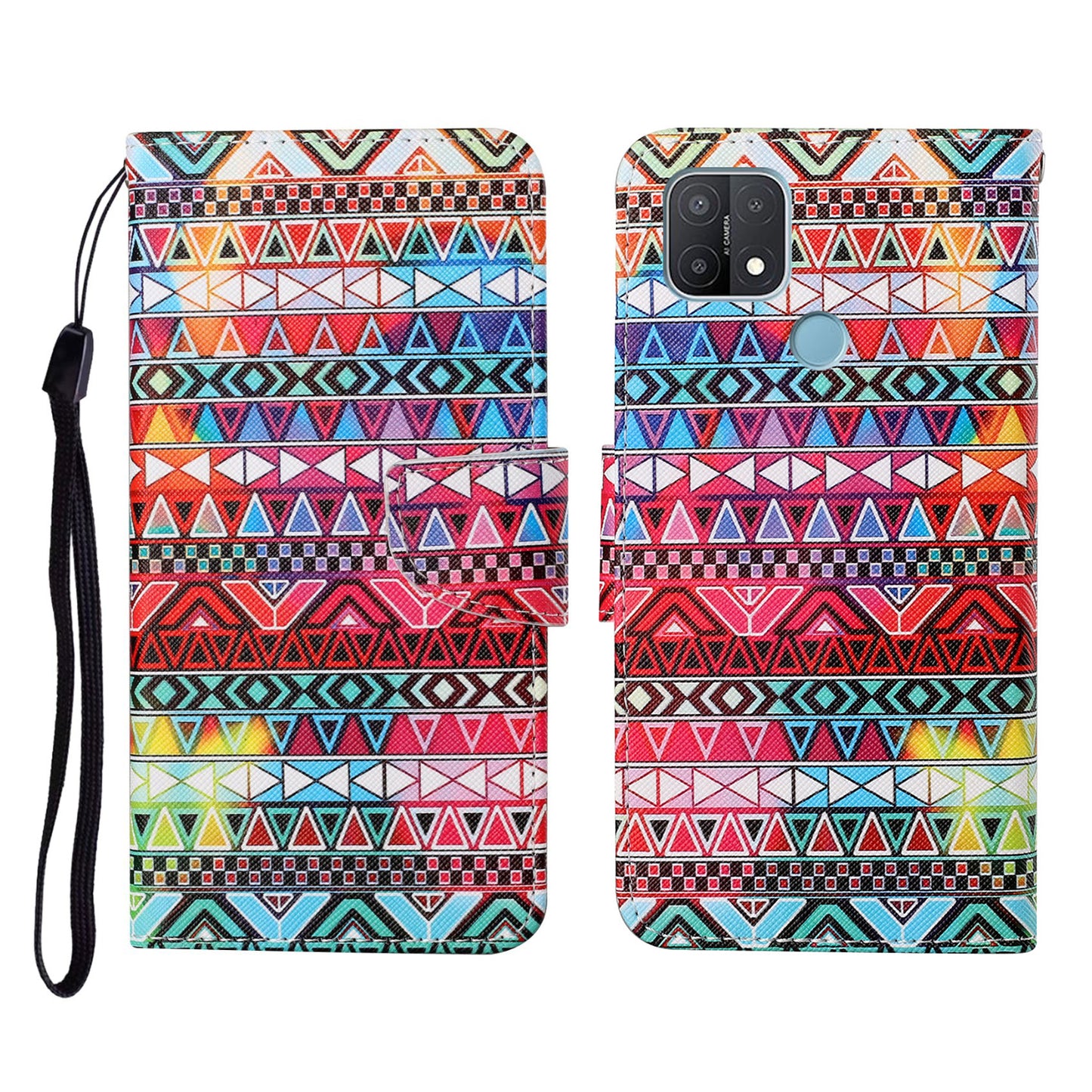 Full Protection Pattern Printing Cross Texture PU Leather Phone Cover Case with Stand for OPPO A15