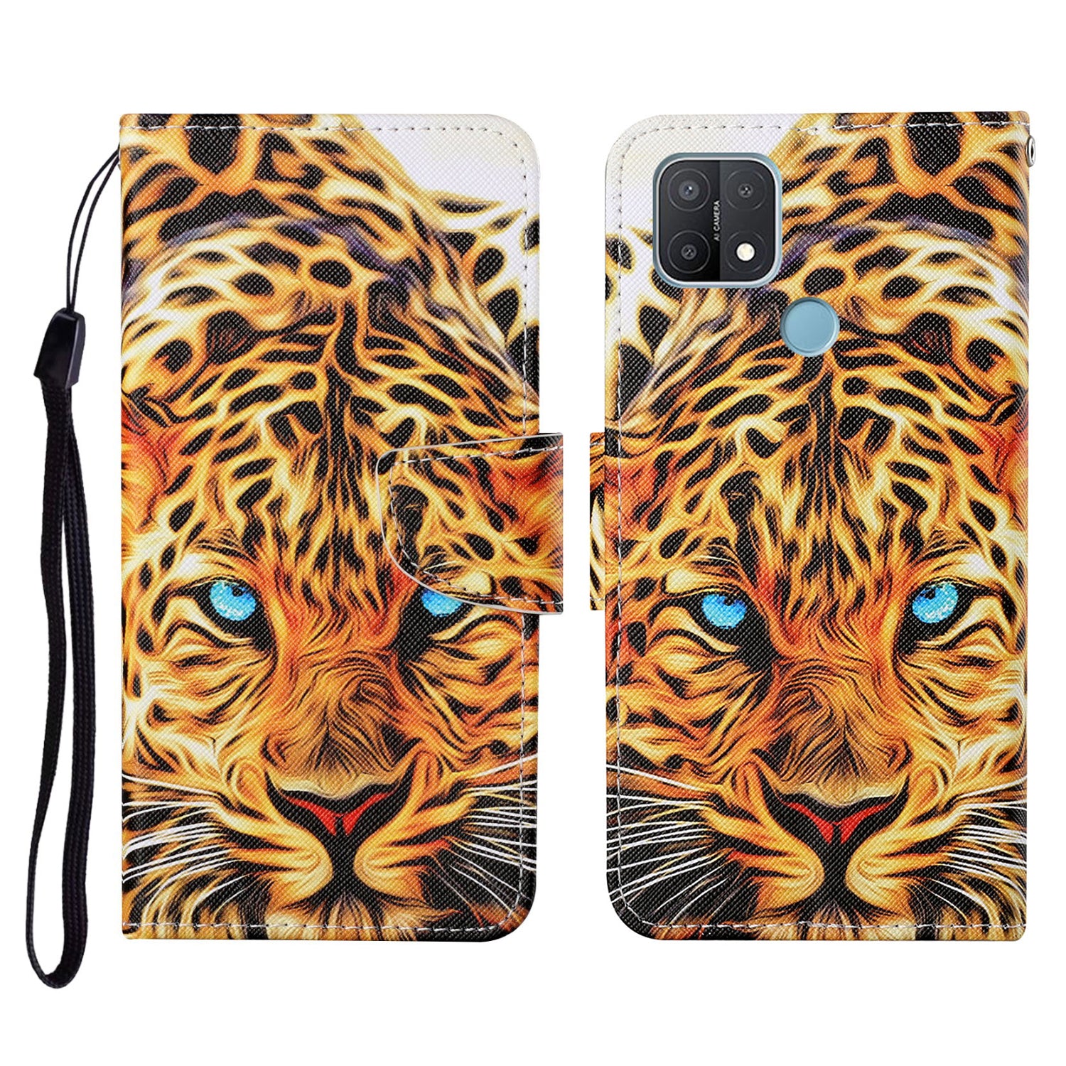 Full Protection Pattern Printing Cross Texture PU Leather Phone Cover Case with Stand for OPPO A15