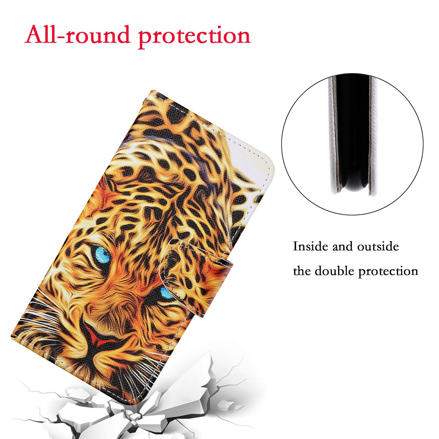 Full Protection Pattern Printing Cross Texture PU Leather Phone Cover Case with Stand for OPPO A15