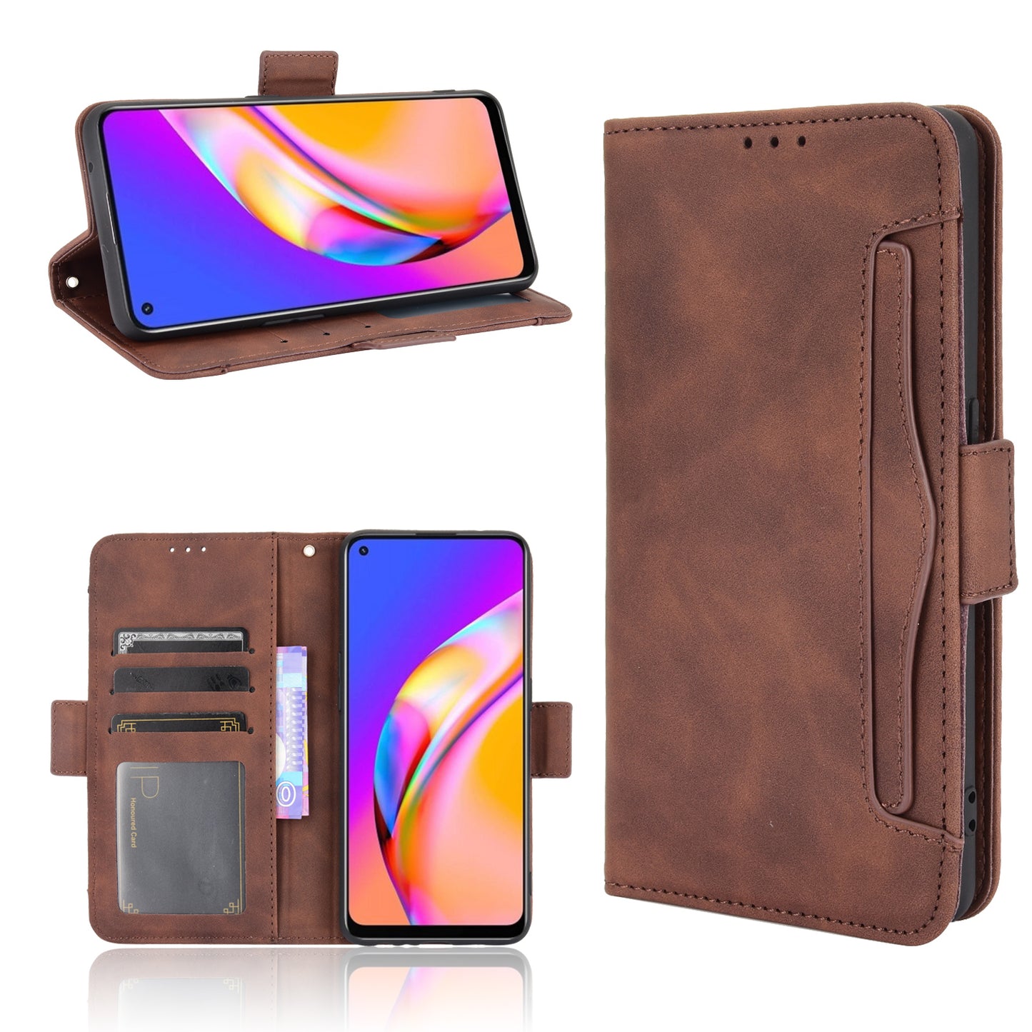 Multiple Card Slots Design Wallet Stand Leather Phone Case for Oppo A94 4G/F19 Pro 4G/Reno5 F/Reno5 Lite