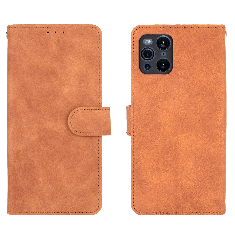 Skin-touch Feeling Leather Wallet Case Phone Cover with Supporting Stand for Oppo Find X3 Pro / Find X3