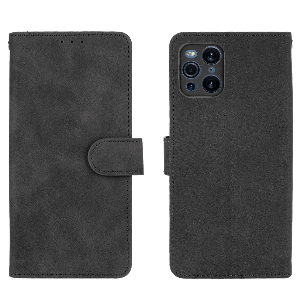 Skin-touch Feeling Leather Wallet Case Phone Cover with Supporting Stand for Oppo Find X3 Pro / Find X3