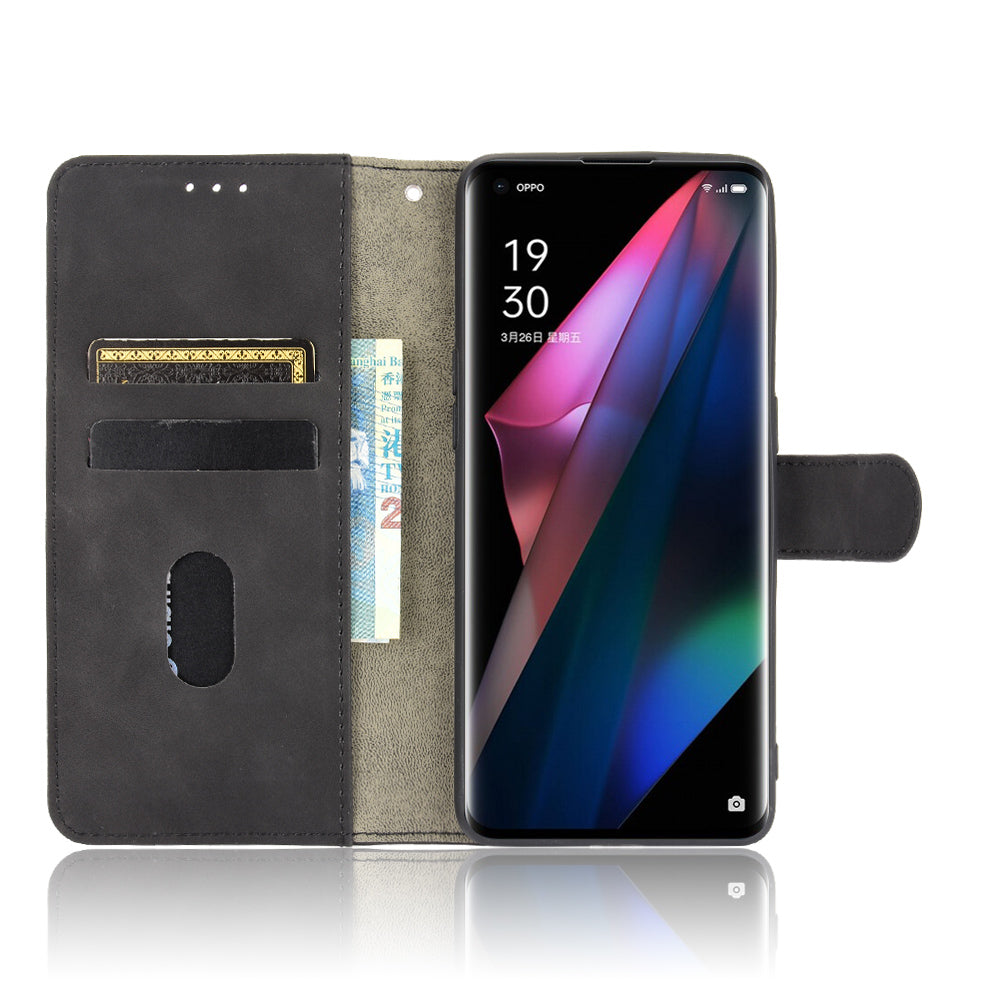 Skin-touch Feeling Leather Wallet Case Phone Cover with Supporting Stand for Oppo Find X3 Pro / Find X3