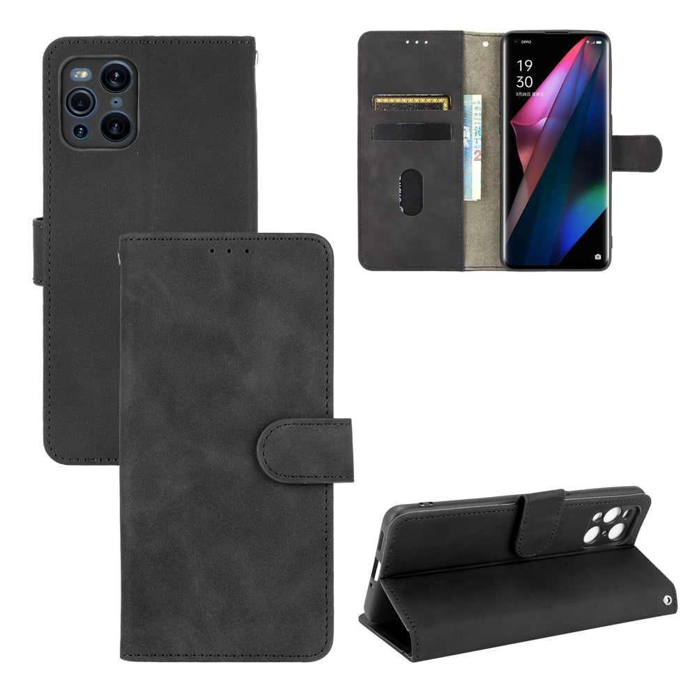 Skin-touch Feeling Leather Wallet Case Phone Cover with Supporting Stand for Oppo Find X3 Pro / Find X3