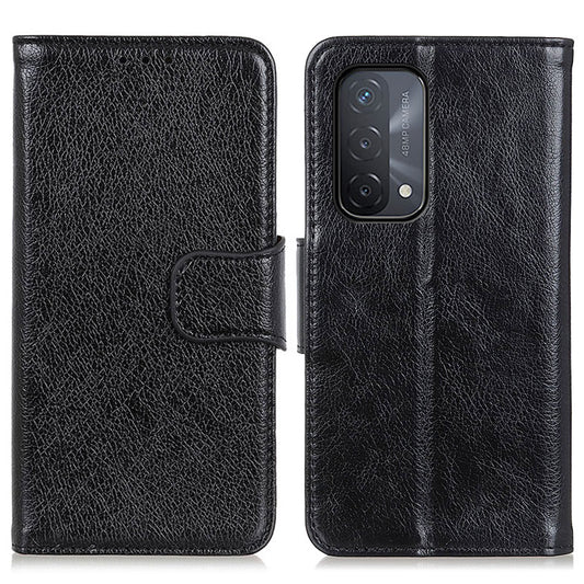 Nappa Texture Full-Protection Split Leather Wallet Stand Phone Cover Shell for Oppo A54 5G/A74 5G/A93 5G