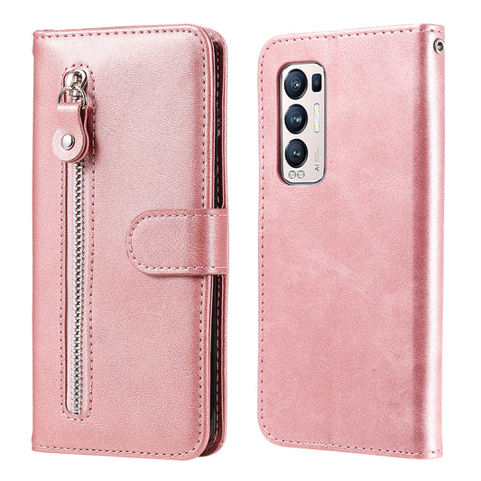 Zipper Pocket Full-Protection Leather Wallet Stand Phone Case Shell for Oppo Reno5 Pro+ 5G/Find X3 Neo