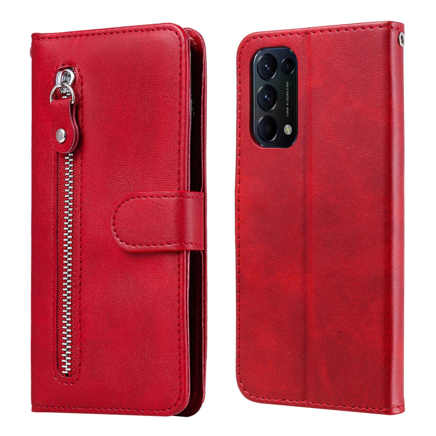 Wallet Stand Leather Protective Phone Case Zipper Pocket Design Cover Shell for Oppo Reno5 5G/Reno5 4G/Reno5 K/Find X3 Lite