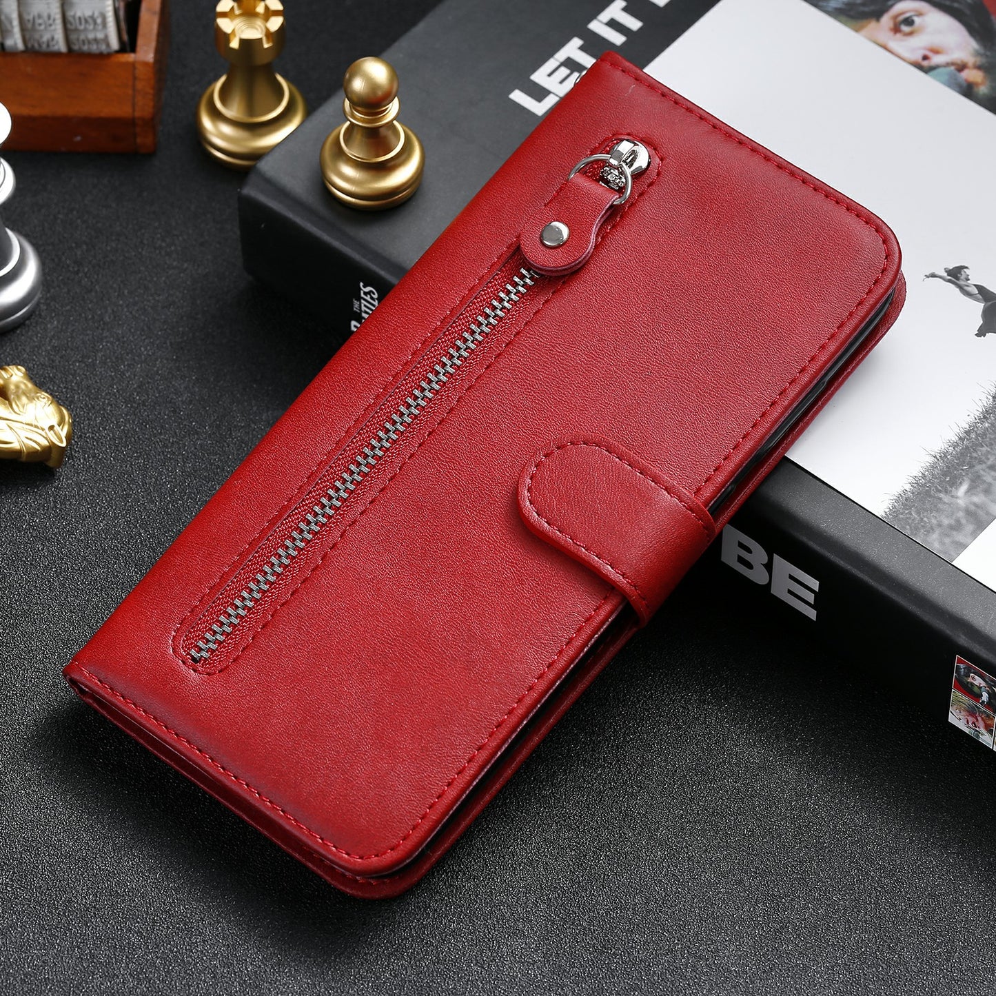 Wallet Stand Leather Protective Phone Case Zipper Pocket Design Cover Shell for Oppo Reno5 5G/Reno5 4G/Reno5 K/Find X3 Lite