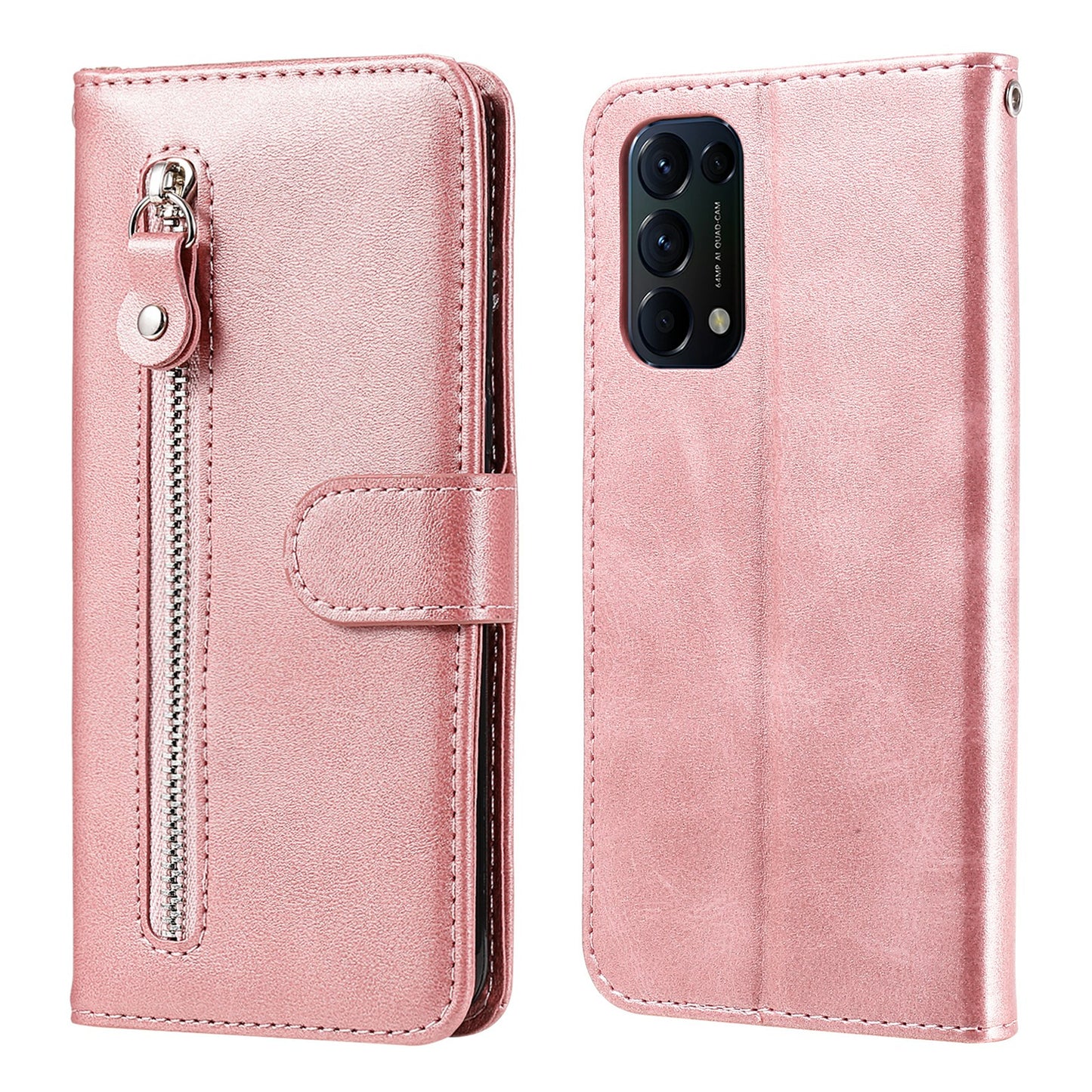 Wallet Stand Leather Protective Phone Case Zipper Pocket Design Cover Shell for Oppo Reno5 5G/Reno5 4G/Reno5 K/Find X3 Lite