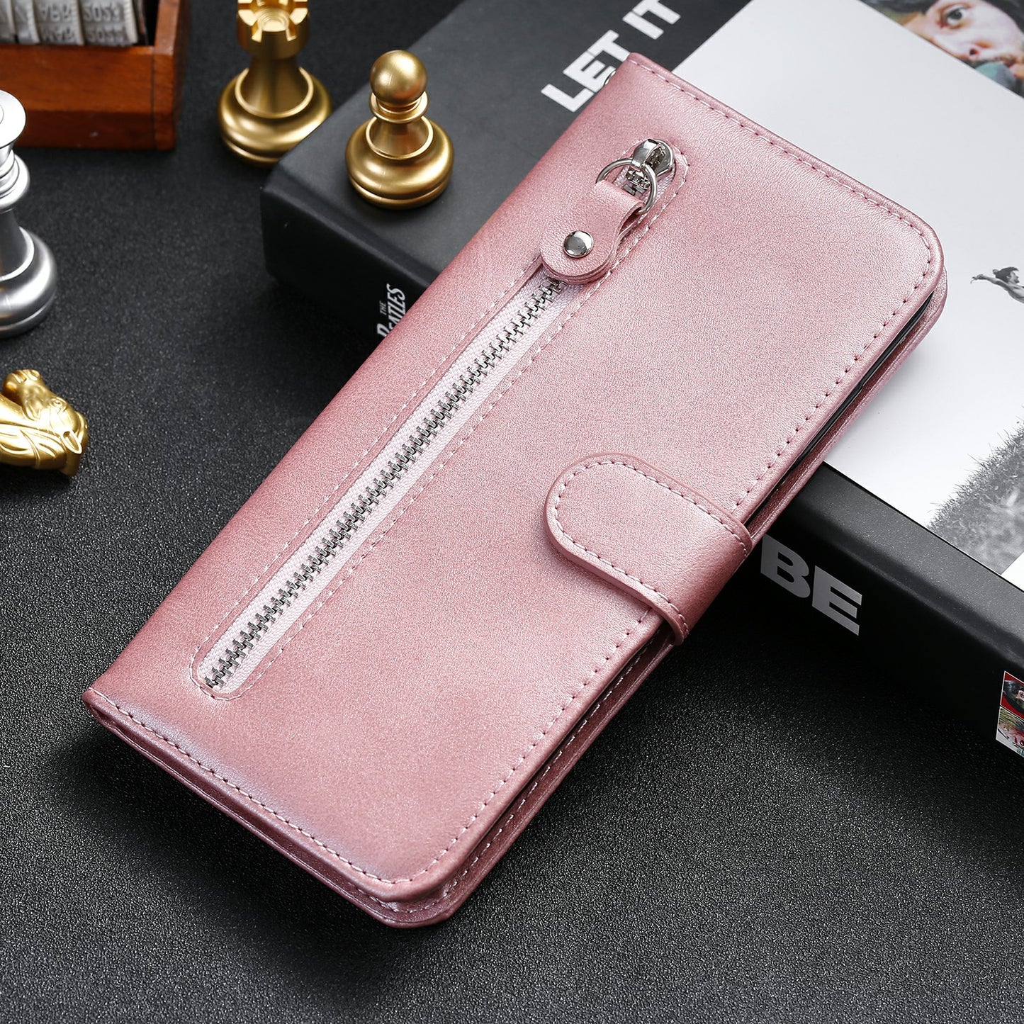 Wallet Stand Leather Protective Phone Case Zipper Pocket Design Cover Shell for Oppo Reno5 5G/Reno5 4G/Reno5 K/Find X3 Lite