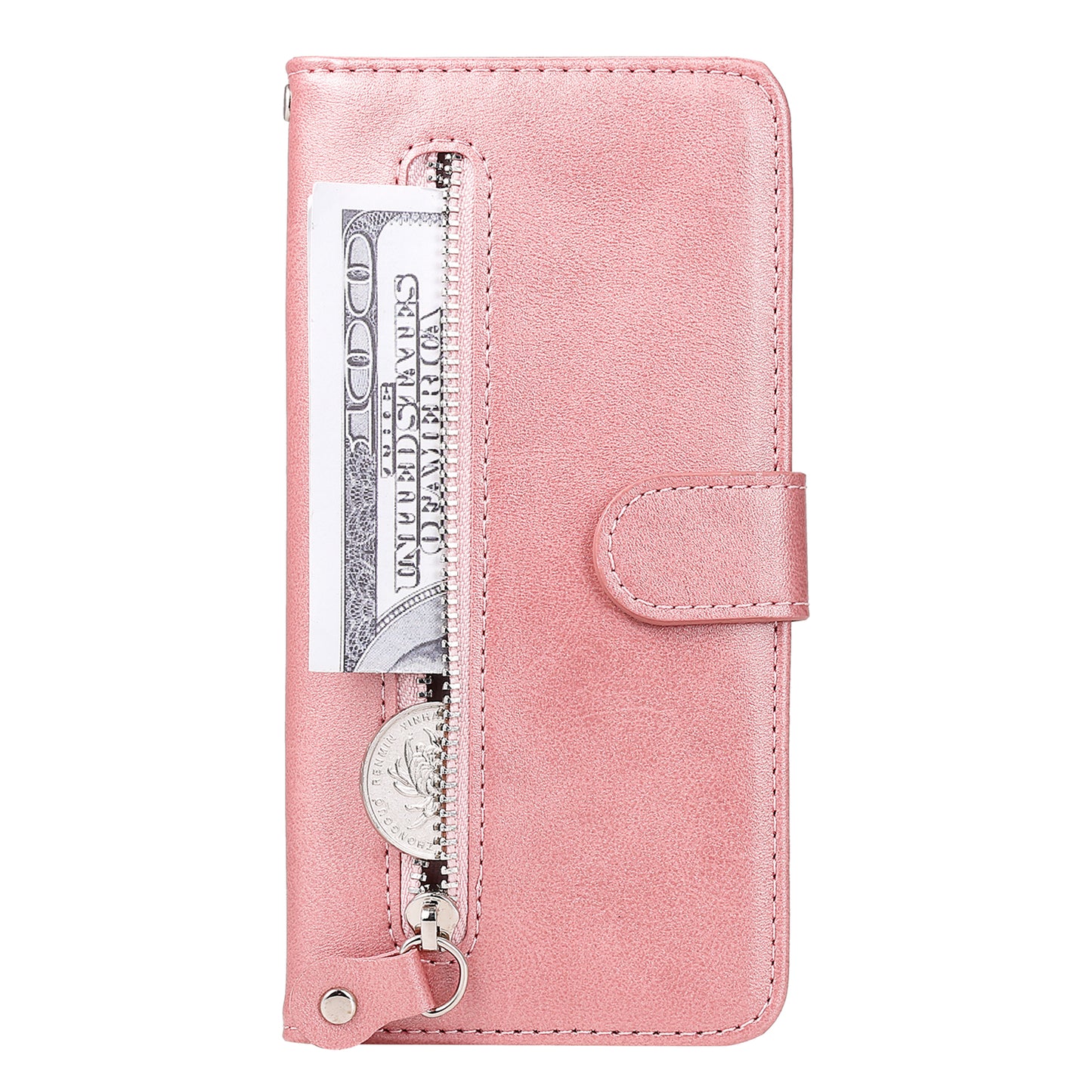 Wallet Stand Leather Protective Phone Case Zipper Pocket Design Cover Shell for Oppo Reno5 5G/Reno5 4G/Reno5 K/Find X3 Lite