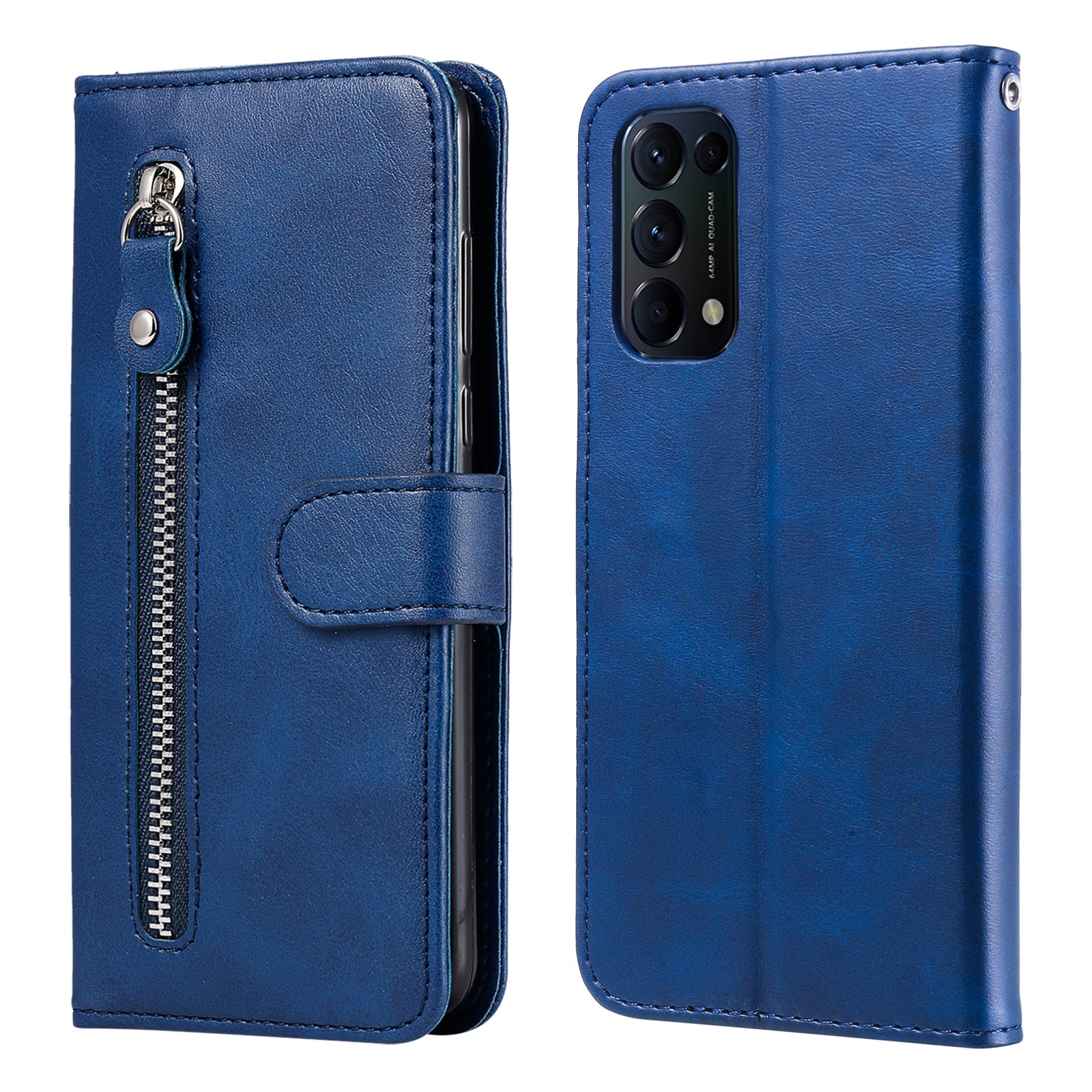 Wallet Stand Leather Protective Phone Case Zipper Pocket Design Cover Shell for Oppo Reno5 5G/Reno5 4G/Reno5 K/Find X3 Lite