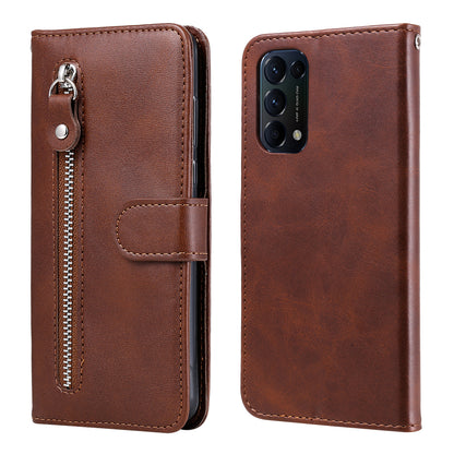 Wallet Stand Leather Protective Phone Case Zipper Pocket Design Cover Shell for Oppo Reno5 5G/Reno5 4G/Reno5 K/Find X3 Lite