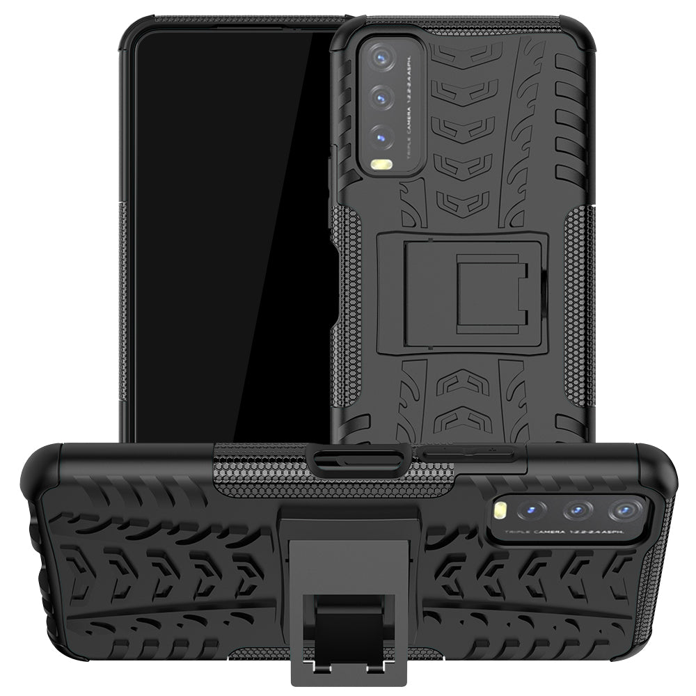 Kickstand Design 2-in-1 Tyre Pattern PC + TPU Combo Back Case for vivo Y20 / vivo Y20s / vivo Y11s / vivo Y12s