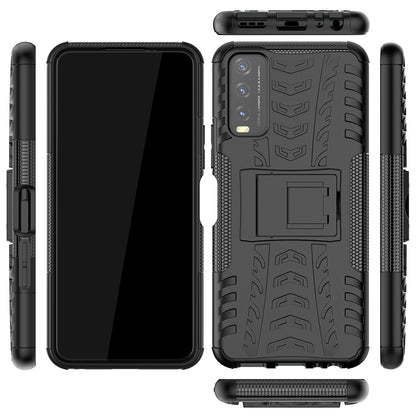 Kickstand Design 2-in-1 Tyre Pattern PC + TPU Combo Back Case for vivo Y20 / vivo Y20s / vivo Y11s / vivo Y12s