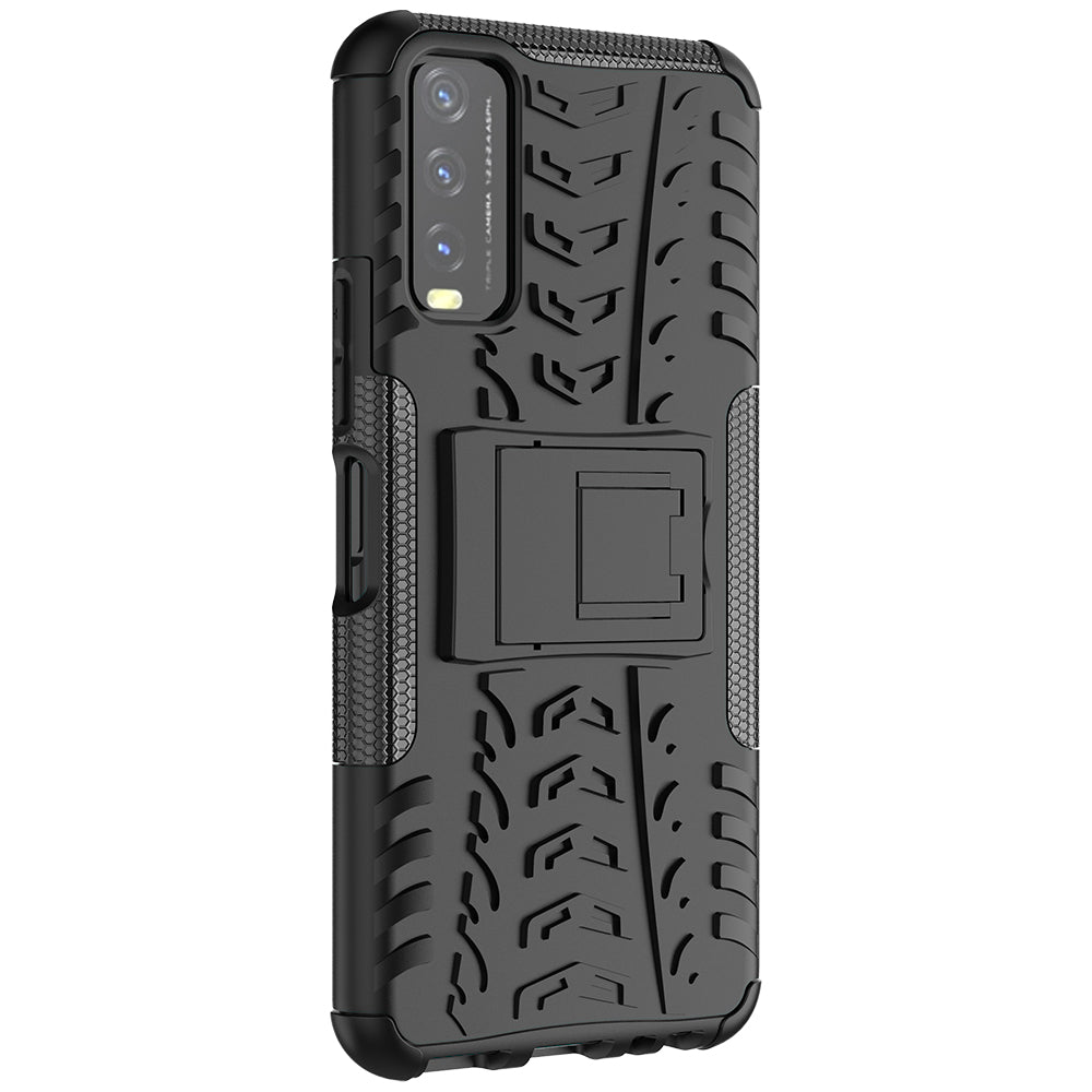 Kickstand Design 2-in-1 Tyre Pattern PC + TPU Combo Back Case for vivo Y20 / vivo Y20s / vivo Y11s / vivo Y12s