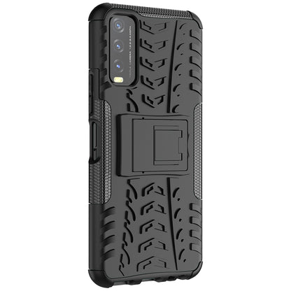 Kickstand Design 2-in-1 Tyre Pattern PC + TPU Combo Back Case for vivo Y20 / vivo Y20s / vivo Y11s / vivo Y12s