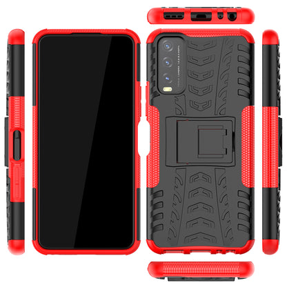 Kickstand Design 2-in-1 Tyre Pattern PC + TPU Combo Back Case for vivo Y20 / vivo Y20s / vivo Y11s / vivo Y12s