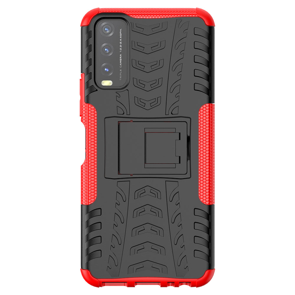 Kickstand Design 2-in-1 Tyre Pattern PC + TPU Combo Back Case for vivo Y20 / vivo Y20s / vivo Y11s / vivo Y12s