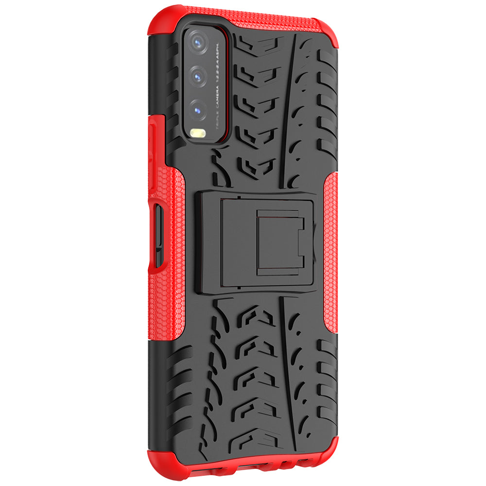 Kickstand Design 2-in-1 Tyre Pattern PC + TPU Combo Back Case for vivo Y20 / vivo Y20s / vivo Y11s / vivo Y12s