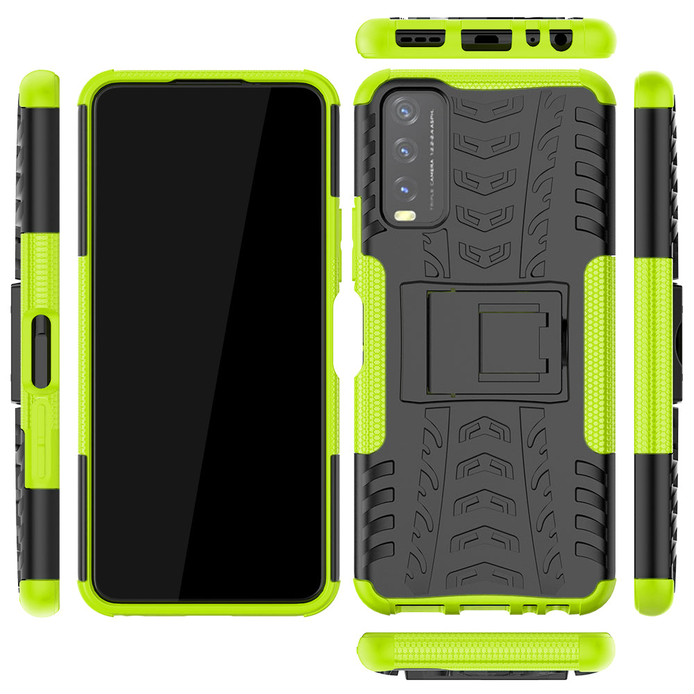 Kickstand Design 2-in-1 Tyre Pattern PC + TPU Combo Back Case for vivo Y20 / vivo Y20s / vivo Y11s / vivo Y12s