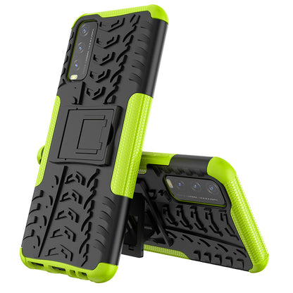 Kickstand Design 2-in-1 Tyre Pattern PC + TPU Combo Back Case for vivo Y20 / vivo Y20s / vivo Y11s / vivo Y12s