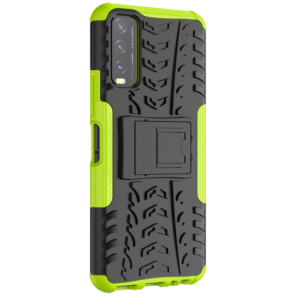 Kickstand Design 2-in-1 Tyre Pattern PC + TPU Combo Back Case for vivo Y20 / vivo Y20s / vivo Y11s / vivo Y12s