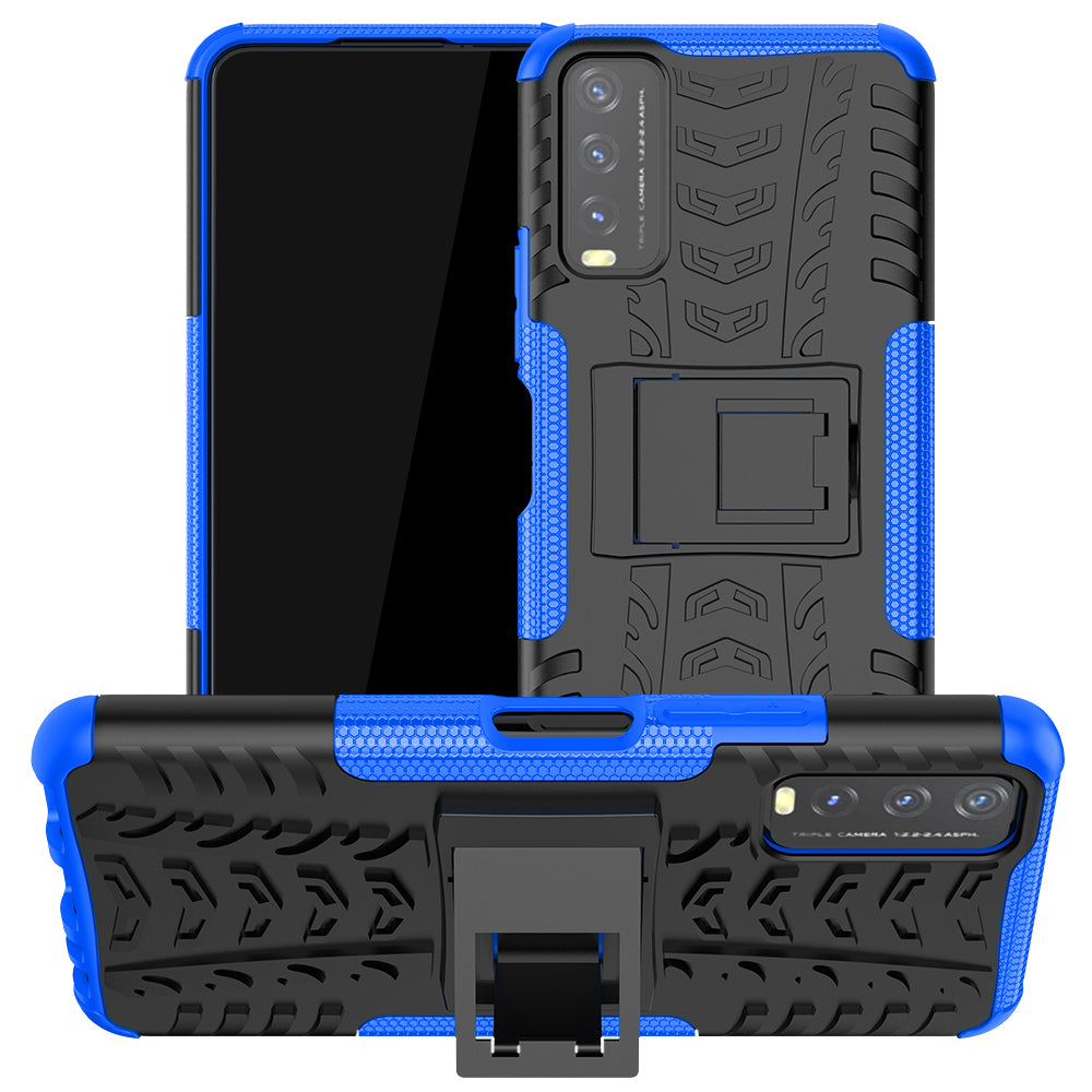 Kickstand Design 2-in-1 Tyre Pattern PC + TPU Combo Back Case for vivo Y20 / vivo Y20s / vivo Y11s / vivo Y12s