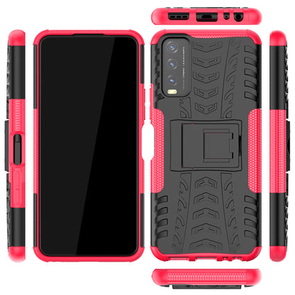 Kickstand Design 2-in-1 Tyre Pattern PC + TPU Combo Back Case for vivo Y20 / vivo Y20s / vivo Y11s / vivo Y12s