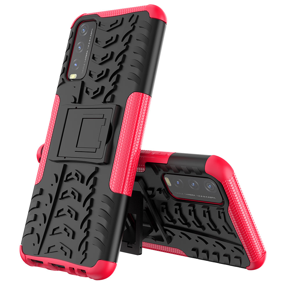 Kickstand Design 2-in-1 Tyre Pattern PC + TPU Combo Back Case for vivo Y20 / vivo Y20s / vivo Y11s / vivo Y12s