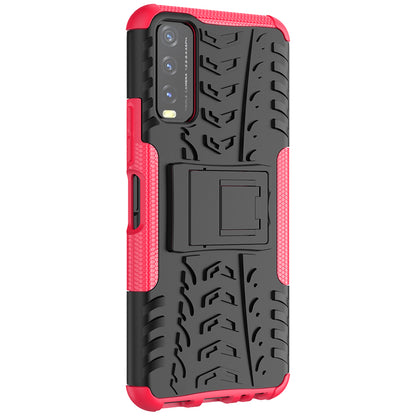 Kickstand Design 2-in-1 Tyre Pattern PC + TPU Combo Back Case for vivo Y20 / vivo Y20s / vivo Y11s / vivo Y12s