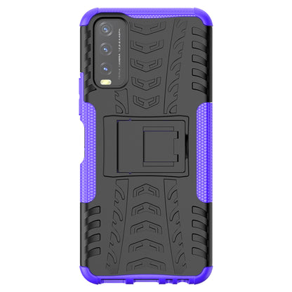 Kickstand Design 2-in-1 Tyre Pattern PC + TPU Combo Back Case for vivo Y20 / vivo Y20s / vivo Y11s / vivo Y12s