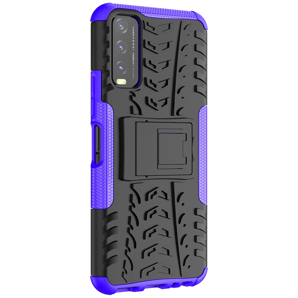 Kickstand Design 2-in-1 Tyre Pattern PC + TPU Combo Back Case for vivo Y20 / vivo Y20s / vivo Y11s / vivo Y12s