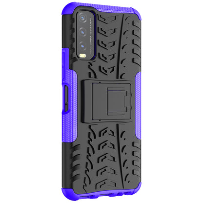 Kickstand Design 2-in-1 Tyre Pattern PC + TPU Combo Back Case for vivo Y20 / vivo Y20s / vivo Y11s / vivo Y12s