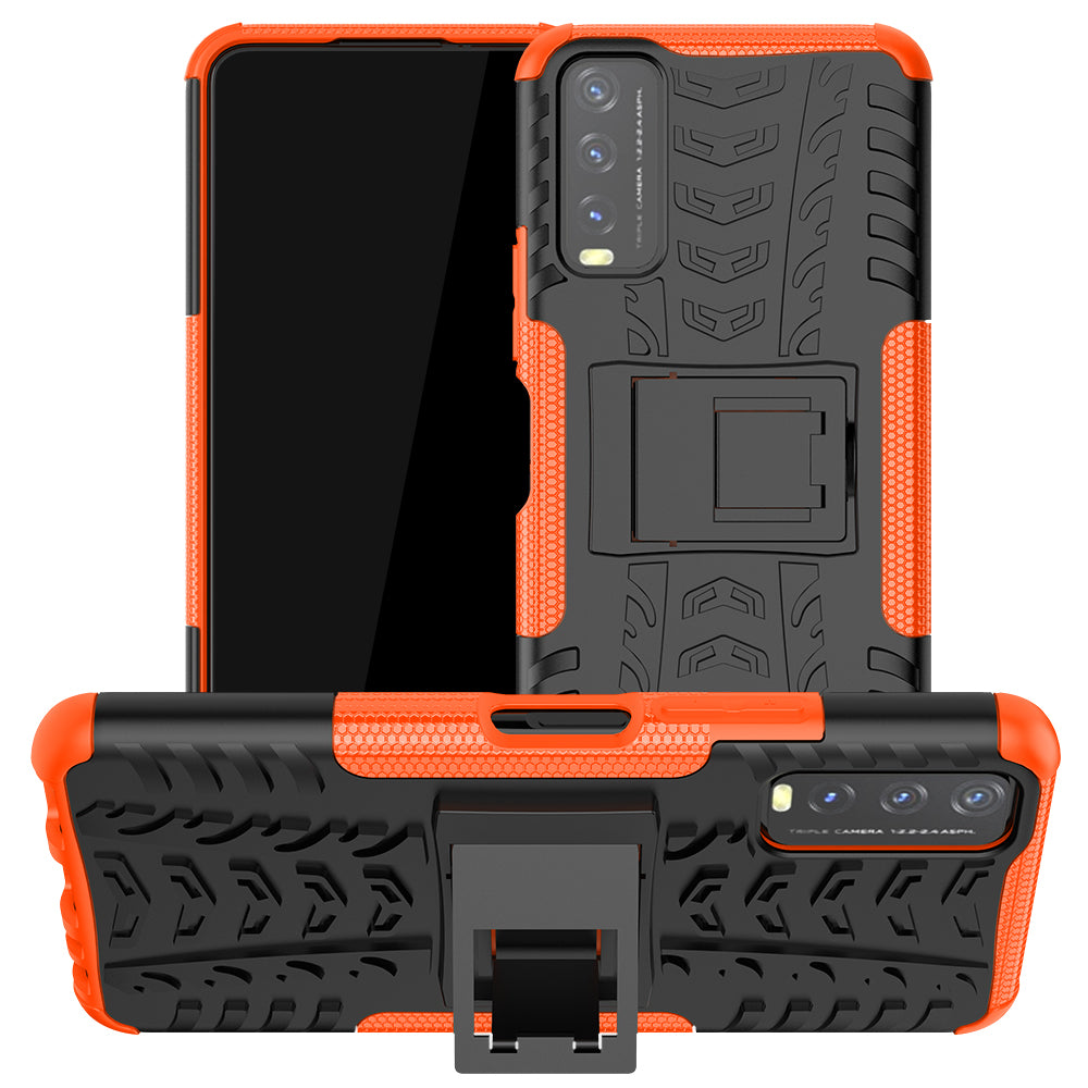 Kickstand Design 2-in-1 Tyre Pattern PC + TPU Combo Back Case for vivo Y20 / vivo Y20s / vivo Y11s / vivo Y12s