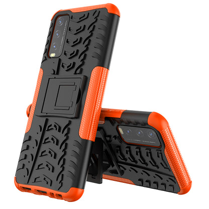 Kickstand Design 2-in-1 Tyre Pattern PC + TPU Combo Back Case for vivo Y20 / vivo Y20s / vivo Y11s / vivo Y12s