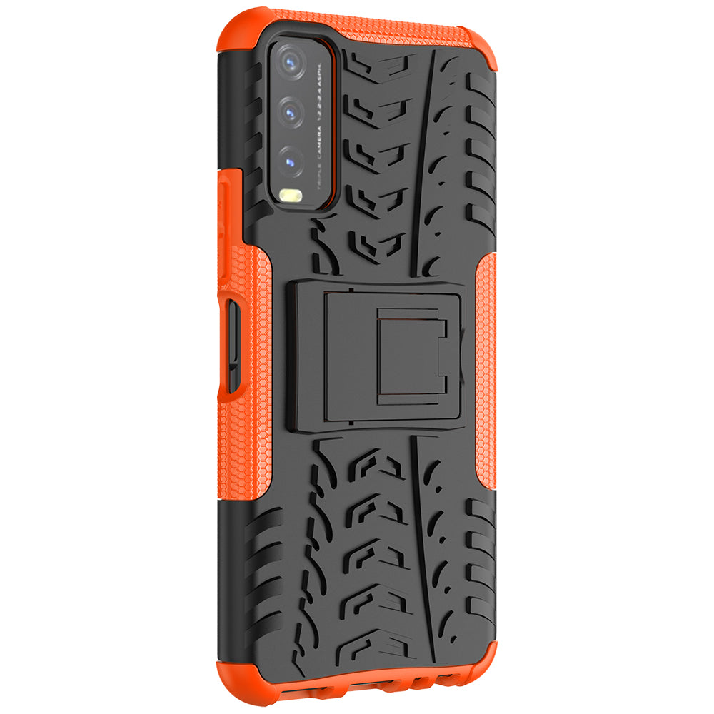 Kickstand Design 2-in-1 Tyre Pattern PC + TPU Combo Back Case for vivo Y20 / vivo Y20s / vivo Y11s / vivo Y12s