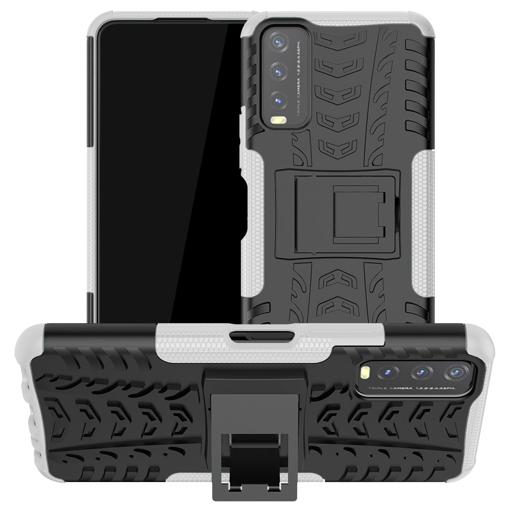 Kickstand Design 2-in-1 Tyre Pattern PC + TPU Combo Back Case for vivo Y20 / vivo Y20s / vivo Y11s / vivo Y12s