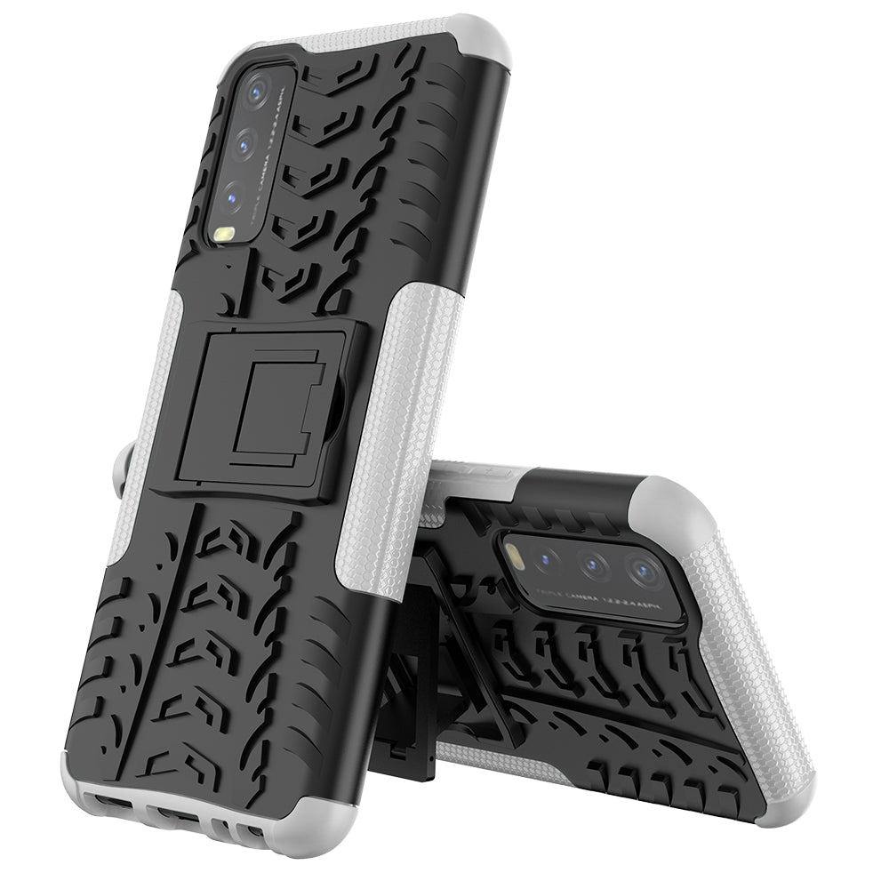 Kickstand Design 2-in-1 Tyre Pattern PC + TPU Combo Back Case for vivo Y20 / vivo Y20s / vivo Y11s / vivo Y12s