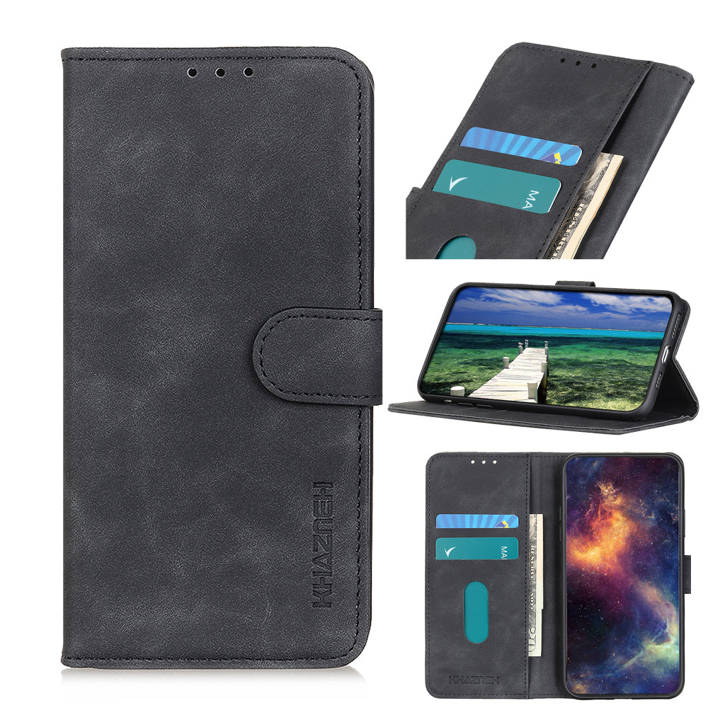 KHAZNEH Retro Grain PU Leather Standing Case Phone Wallet Cover for Oppo A93 5G/A54 5G/A74 5G