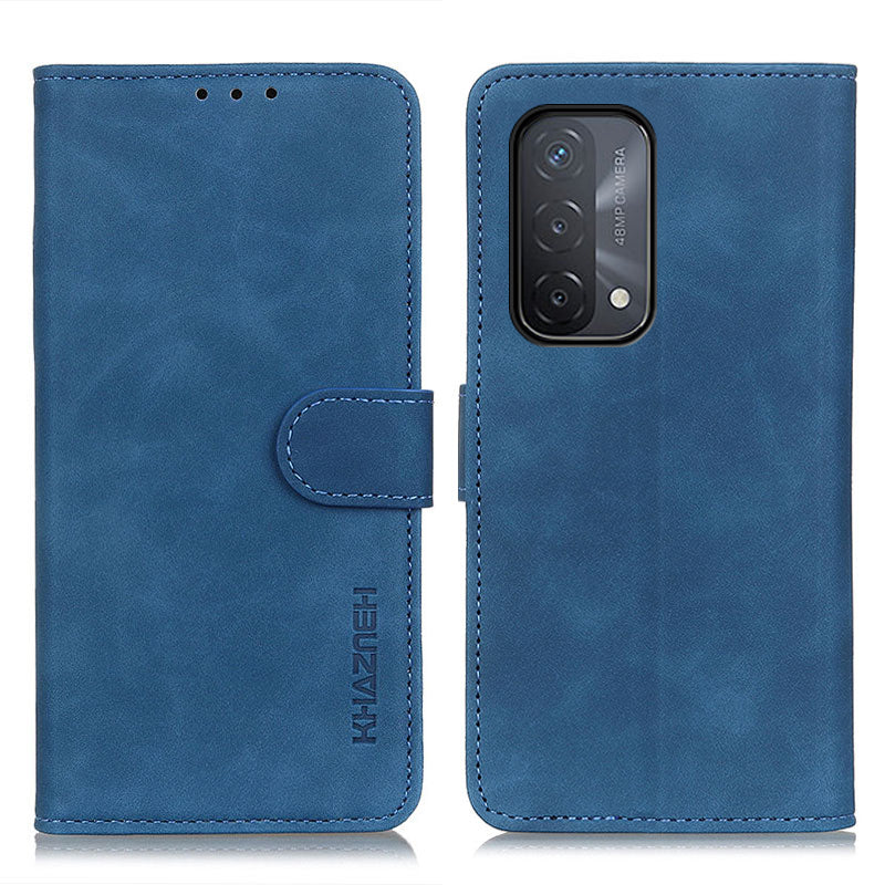 KHAZNEH Retro Grain PU Leather Standing Case Phone Wallet Cover for Oppo A93 5G/A54 5G/A74 5G