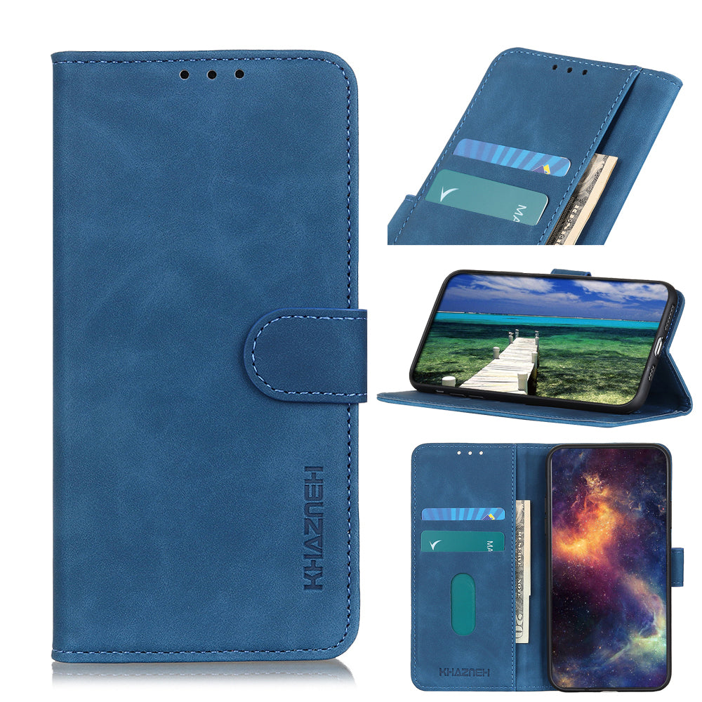 KHAZNEH Retro Grain PU Leather Standing Case Phone Wallet Cover for Oppo A93 5G/A54 5G/A74 5G